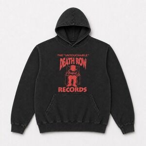 Death Row Records Hoodie Mens Medium Black Rap Hip Hop Graphic Tupac